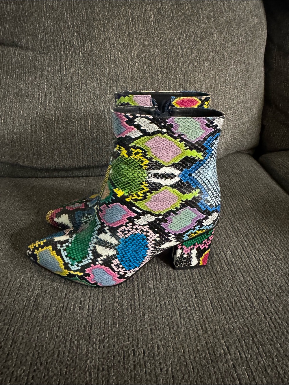 Multicolor Snake-Print Block Heel Ankle Boots - Women's